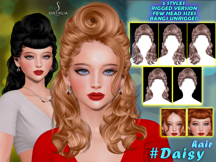 Second Life Marketplace Sintiklia Hair Daisy Blacks&whites